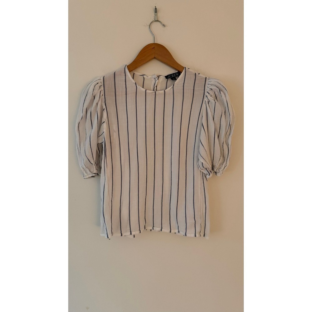 J.Crew Puff-Sleeve Top in Sheer Cotton Gauze Blue XS